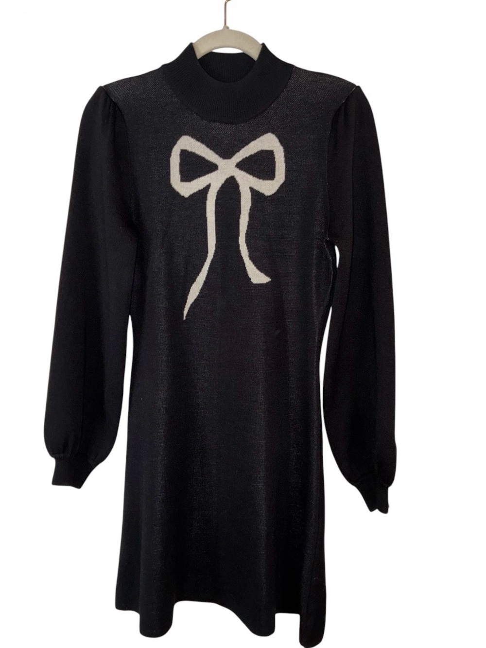NWT Crystal Doll Black Knit Dress with Cream Bow Sz M